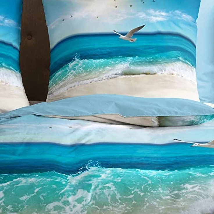 Good Morning Renforcé Bettwäsche 135 X 200 cm + 1- 80 X 80 cm Sealife beach theme bunt – Bild 5