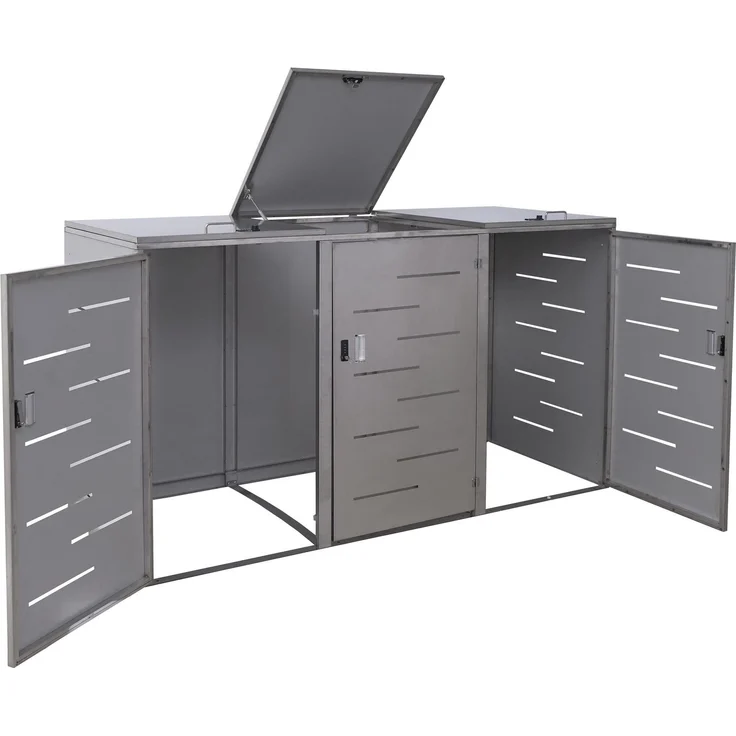 XL 3er-/6er-Mülltonnenverkleidung HWC-E83, Mülltonnenbox, erweiterbar 116x212x98cm ~ Edelstahl 85kg – Bild 8