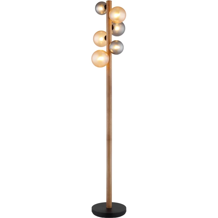 LED Stehleuchte aus Holz 6-flammig Glaskugeln Rauchglas & Bernstein, H: 150cm – Bild 2