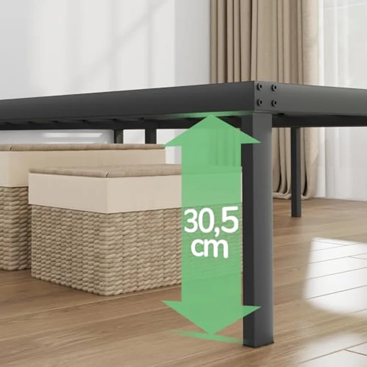 Novilla Bettgestell 135x190 cm, Metallbett mit Metall Lattenrosrt, Bettgestelle 30,5cm Höhe, Leichte Monrtaghe und Stauraum unter dem Bett, Schwarz – Bild 4