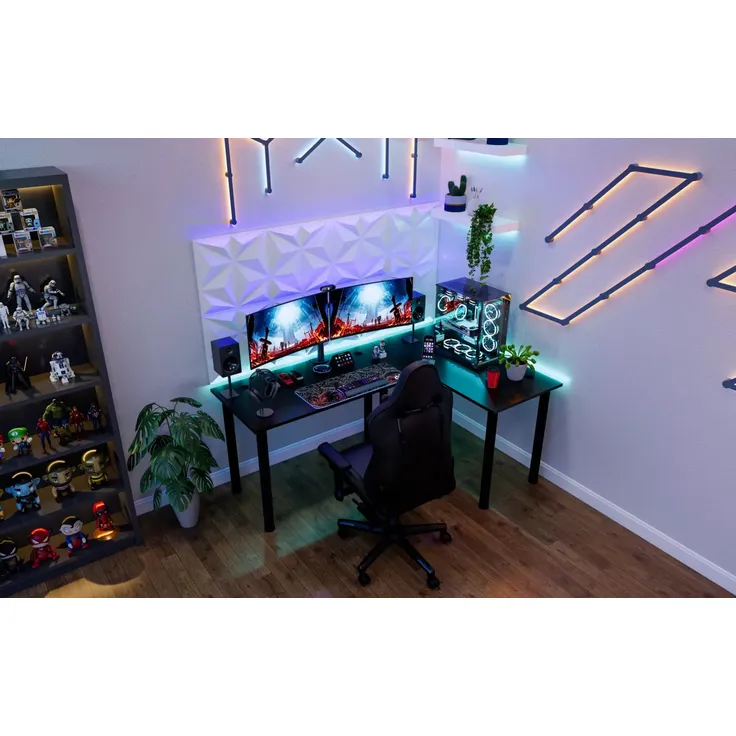 SyberDesk Gaming Pro LED Eckschreibtisch 197 x 132 cm mit LED großer Computer-Schreibtisch, Gaming tisch, USB HUB, (Rechts, schwarz) – Bild 4