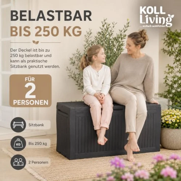 Keter Comfy Aufbewahrungsbox aus Kunstharz, 270 l, Graphit, 116,7 x 44,7 x 57 cm – Bild 4