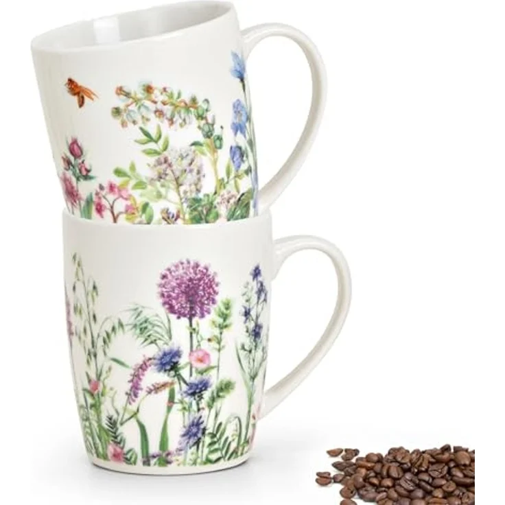 matches21 HOME & HOBBY Tasse Kaffeetassen 2er Set Blumen Bienen Frühling Sommer, 2-tlg, Porzellan, Tee Kaffee-Becher, Vintage, weiss bunt, 300 ml – Bild 1