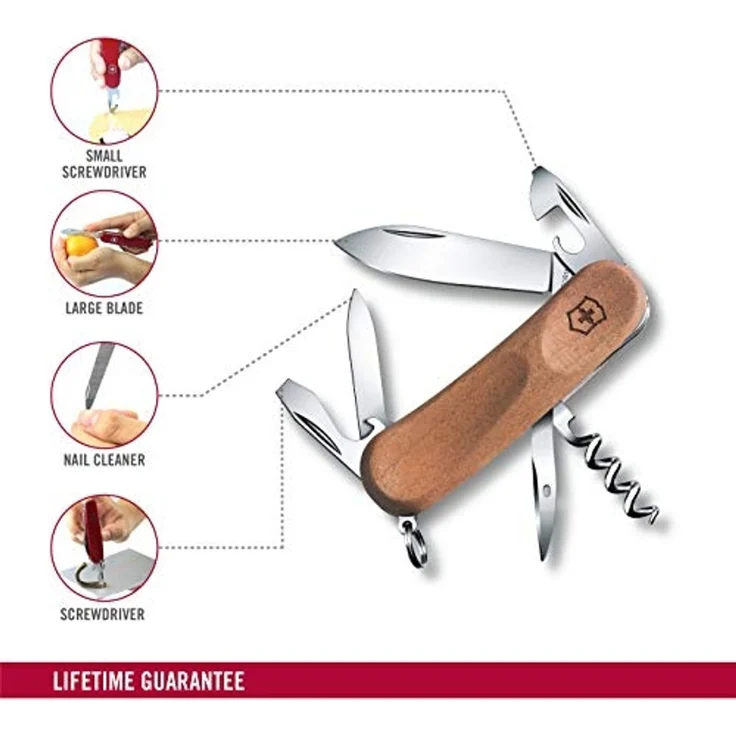 Victorinox Schweizer Taschenmesser, Evolution 10 Wood, Multitool, Swiss Army Knife mit 11 Funktionen, Klinge, Schraubendreher 3 mm, Korkenzieher – Bild 3