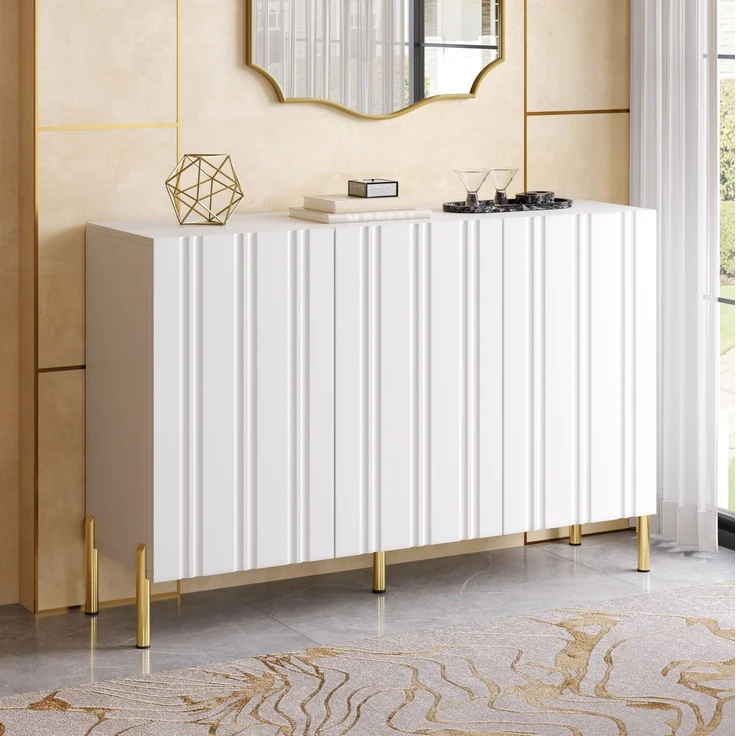 DESVIAE Sideboard Weiß aus MDF/Spanplatte – 120x80x35,5 cm – 3 Türen, verstellbare Einlegeböden – Bild 6