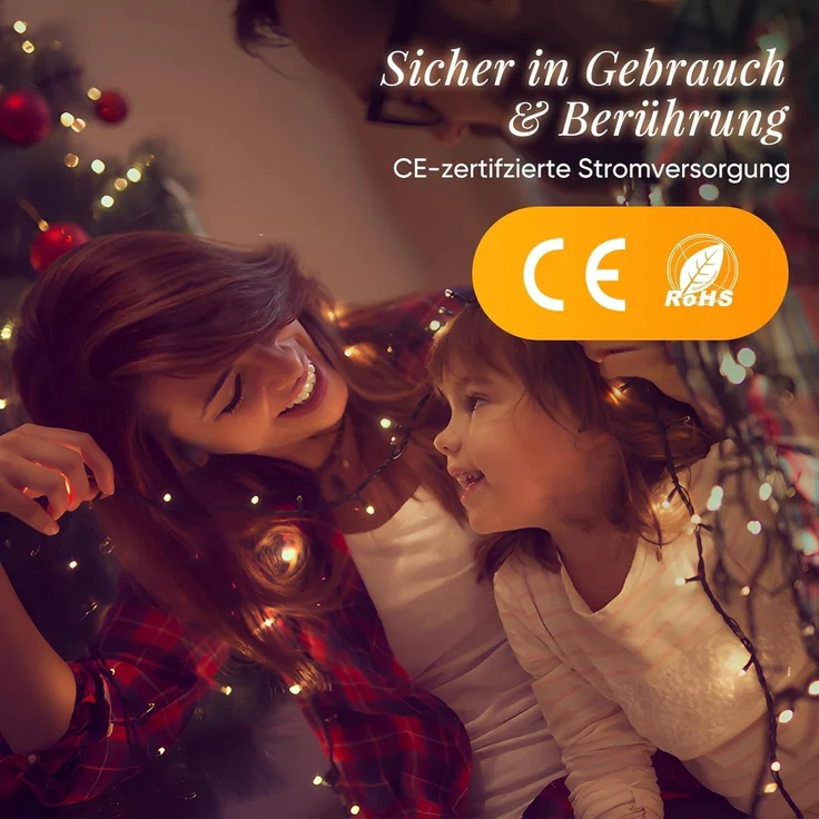 Salcar LED-Lichterkette LED Weihnachtsbaum Lichterkette – Warmweiß & Bunt umschaltbar, 2m 280 LED 9 Modi mit 8 Girlanden für 150cm - 240cm Tannenbaum – Bild 7