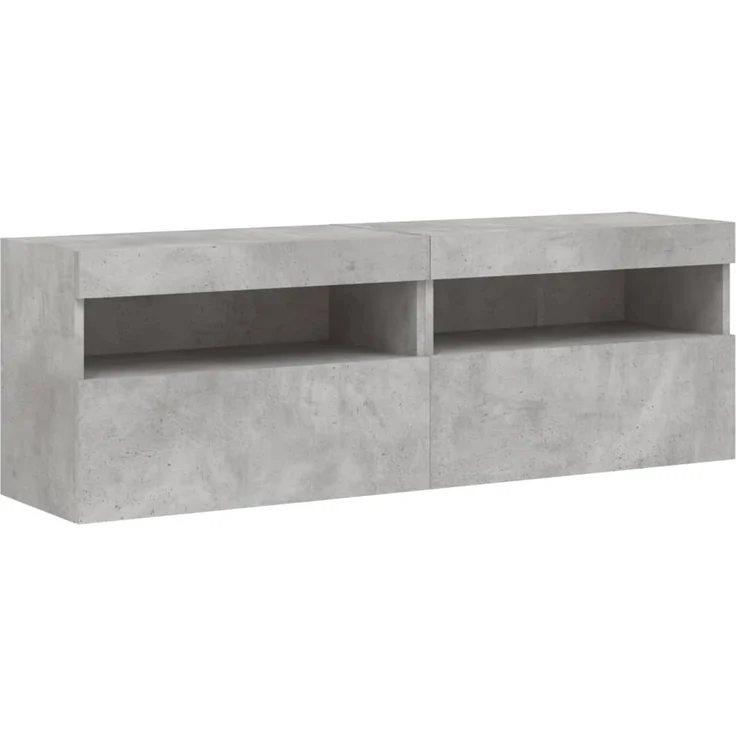 2 pcs TV-Wandschrank, TV Hängeboard mit LED-Leuchten. Betongrau 60x30x40 cm – Bild 3