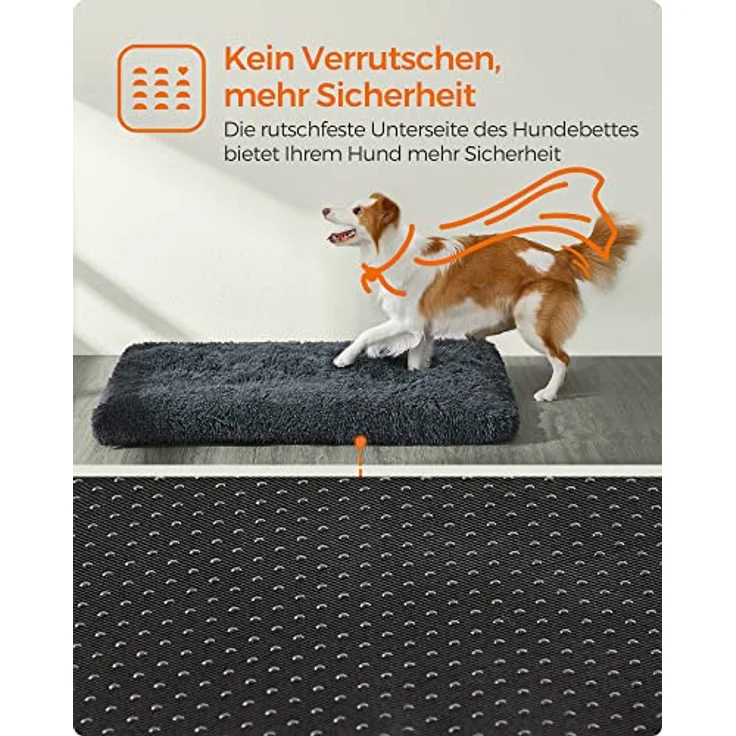 Feandrea Hundebett, Hundekissen, Flauschige Hundematte, Langer Plüsch, 110x73 cm, weiche Polsterung, maschinenwaschbar, Hundekorb, multifunktional, tragbar, dunkelgrau PGW203G02 – Bild 7