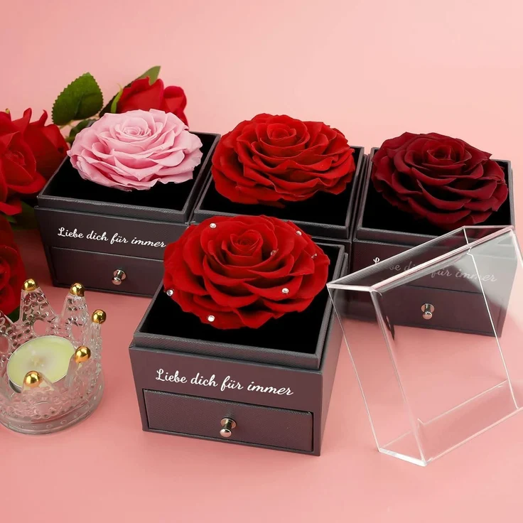 Ewige Rose Geschenkbox mit Halskette und Ohrringe - Valentinstag Weihnachten Rot – Bild 5