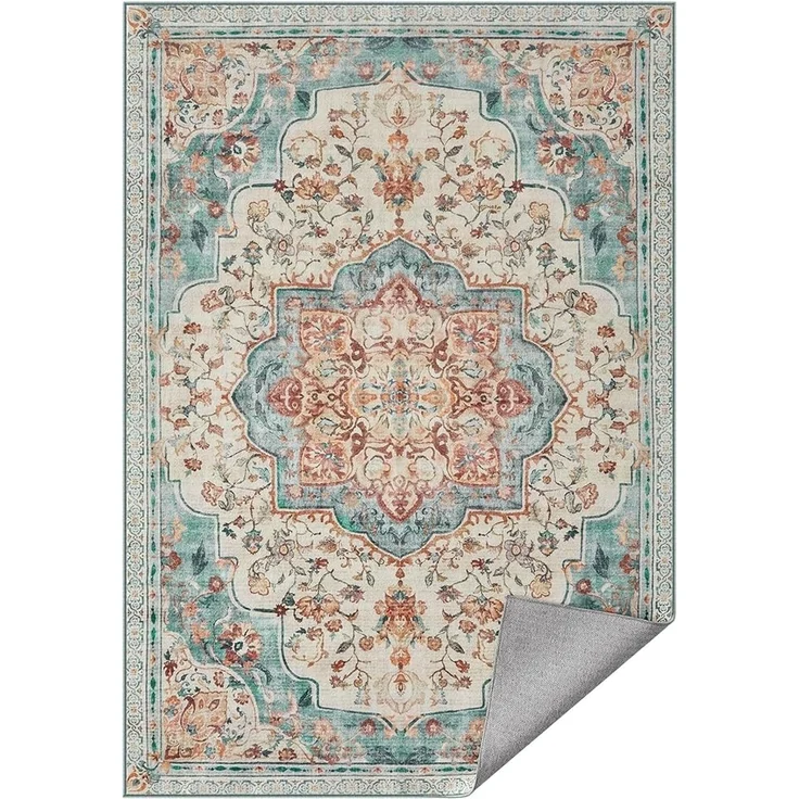 Songmics HOME Teppich, 120x170 cm, Wohnzimmerteppich, Rutschfester Teppich, traditioneller Vintage-Stil, für Wohnzimmer, Küche, Flur, Esszimmer, maschinenwaschbar,Aquamarinblau – Bild 2