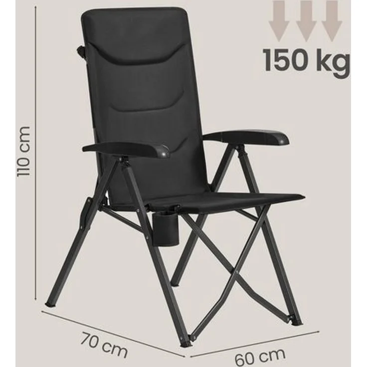 SONGMICS Campingstuhl, verstellbare Rückenlehne 95°-150°, Getränkehalter, Tragetasche, Angeln, Garten, Camping, schwarz – Bild 5