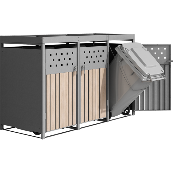 Mülltonnenbox Müllbox Mülltonnenverkleidung 3 Türen Pflanzdach verzinkt RAL9007 – Bild 3