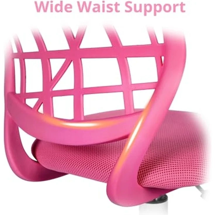 FurnitureR Teens Mädchen Task Chair 360 Swivel Low Mid PP Mesh Back Fabric Sitz Höhenverstellbare Rollrolle, PINK I – Bild 6