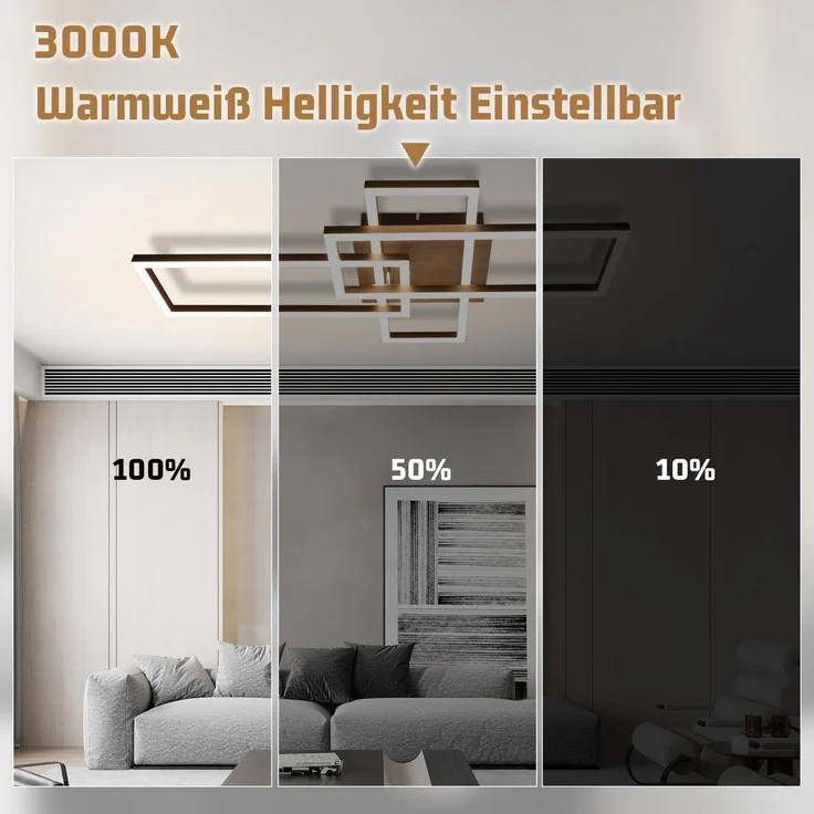 ZMH LED Deckenleuchte Deckenlampe Wohnzimmer - 3000K Holz Schwarz Wohnzimmerlampe Modern Schlafzimmerlampe Design Decke Lampe 32W Warmweiß Flurlampe für Schlafzimmer Büro Küche Esszimmer – Bild 4