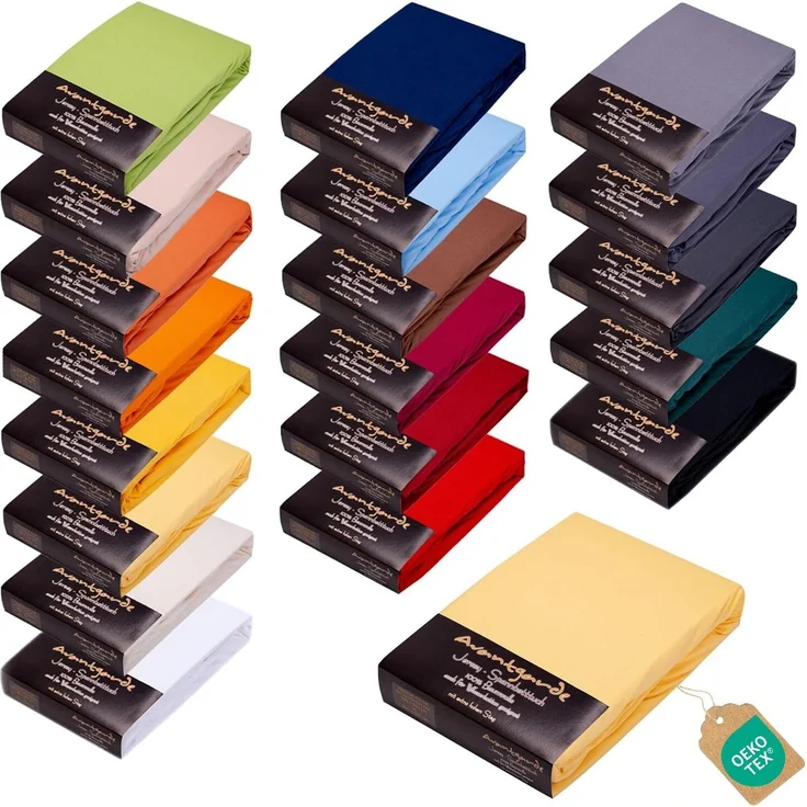AVANTGARDE Premium Spannbetttuch - 180x200-200x220-40cm Steg - auch für Boxspringbett & Wasserbett - Spannbettlaken ca. 170g/m² - Bettlaken 100% Jersey Baumwolle, ÖKO-TEX (03 Hellgelb) – Bild 1