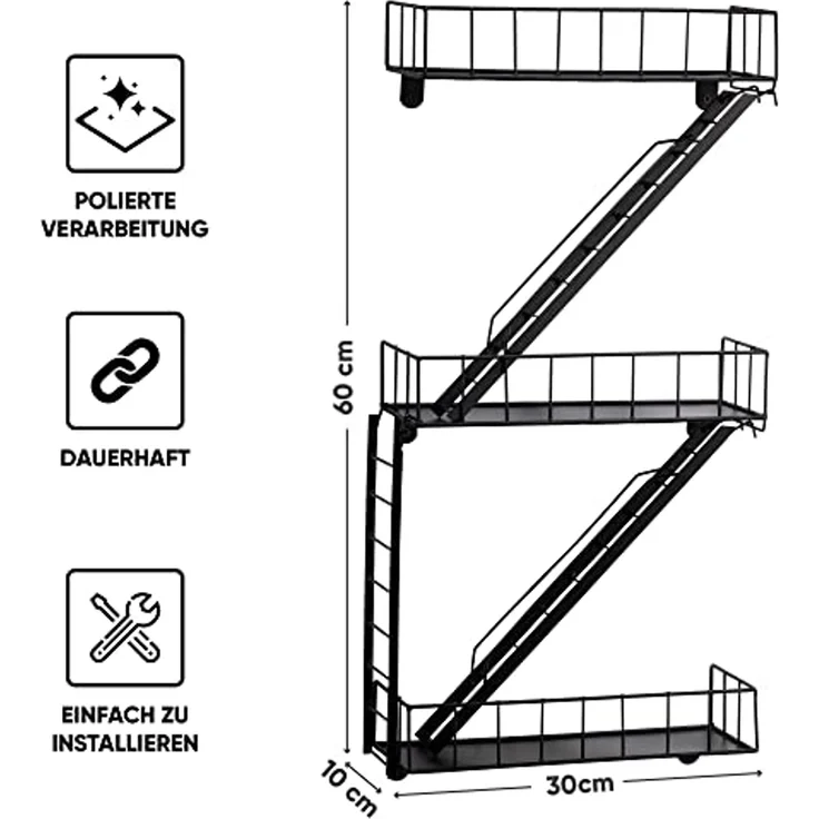 Coradoma Deko-Wandregal Fire Escape Hängeregal mit Leiter für Deko Schweberegal, Schwarz Metall – Bild 6