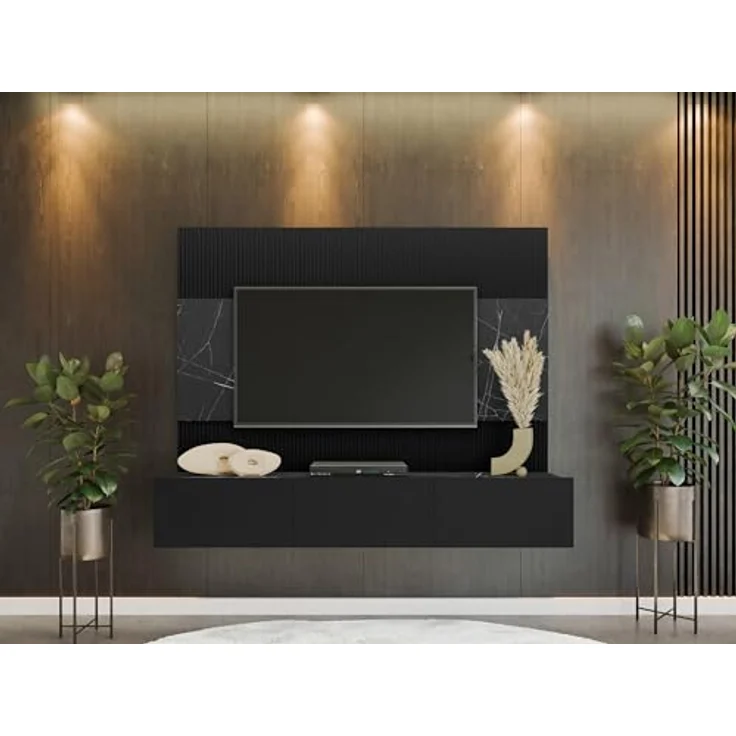 Mirjan24 Wohnwand, Schwarz, Holzwerkstoff in Marmor Optik, 180x150x38 cm, mit push-to-open System und Gasdruckfeder – Bild 4