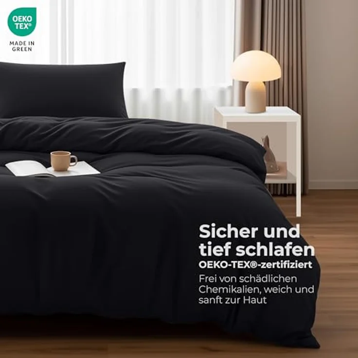 Utopia Bedding Bettwäsche 135x200 Set - Mikrofaser Bettbezug 135x200 cm + 1 Kissenbezug 50x75 cm - Schwarz – Bild 3