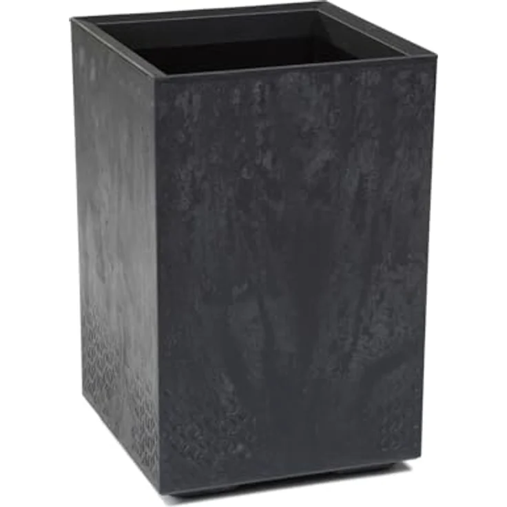 LAMELA Pflanzkübel mit Rollen Höhe 60 cm, 36L – Blumentopf aus Kunststoff in Betonoptik – Übertopf mit Wasserablauf – Modern für Innen & Außen - Wetterfest & Pflegeleicht, Schwarz – Bild 2