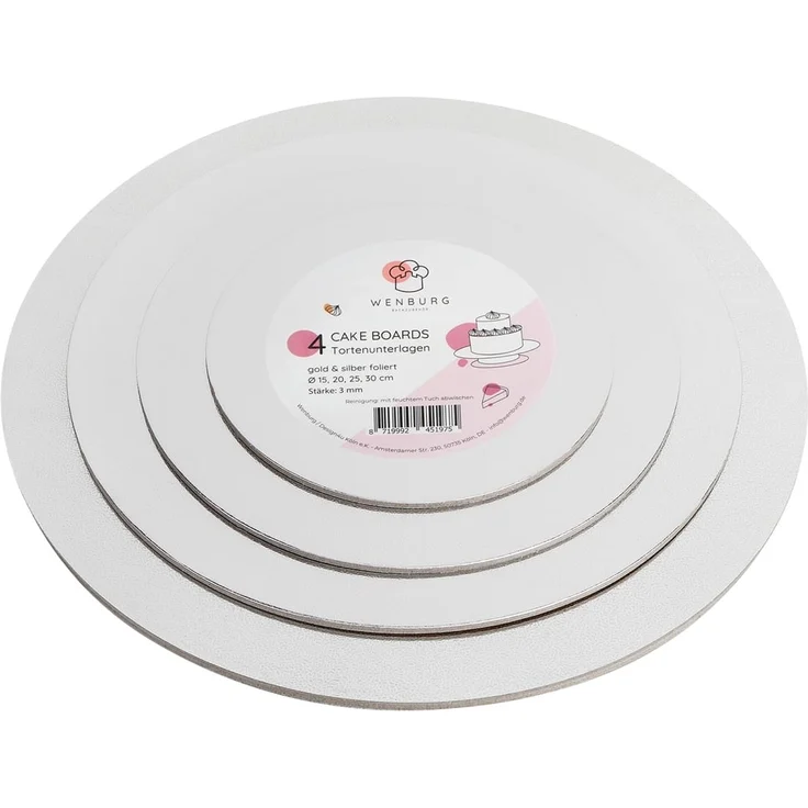 Wenburg Tortenplatte 4er-Set Tortenplatten, Pappe, Cake-Board Tortenteller beidseitig verwendbar Tortenplatte Pappe – Bild 1