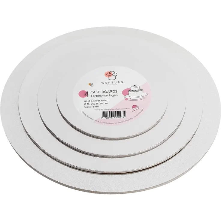 Wenburg Tortenplatte 4er-Set Tortenplatten, Pappe, Cake-Board Tortenteller beidseitig verwendbar Tortenplatte Pappe