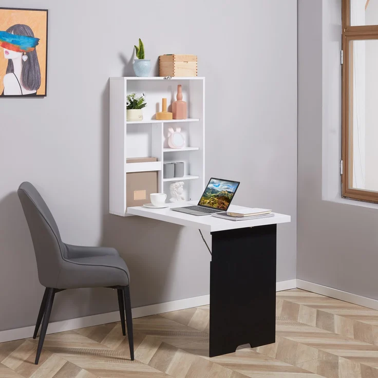 Klappschreibtisch aus MDF mit Schreibtafel und 5 Fächern, 94,5x60x147 cm, Schwarz – Bild 1
