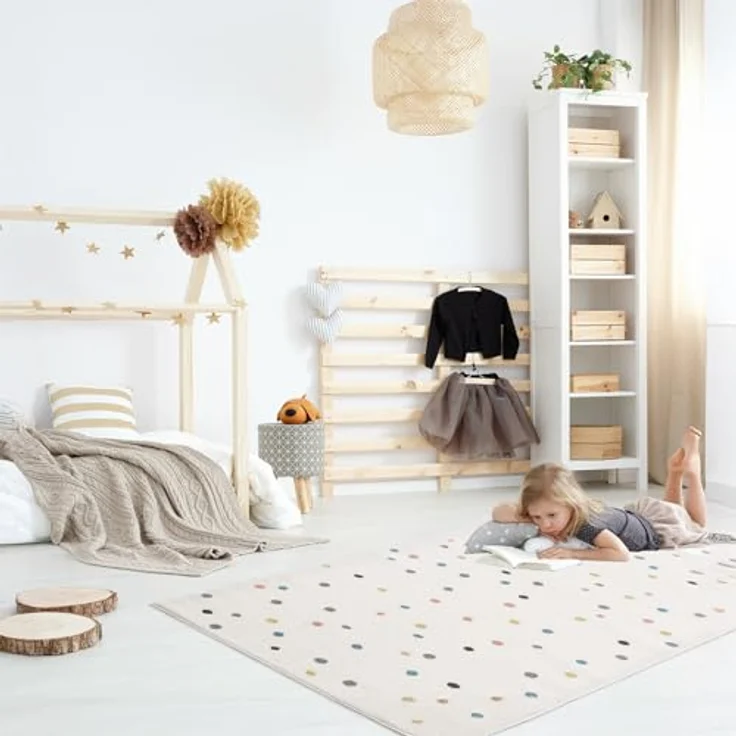 Teppich Kinderzimmer - Cream - 80x150cm - Spielteppich Bunte Punkte Kurzflor Kinderteppich – Oeko-Tex Standard 100 – Bild 9