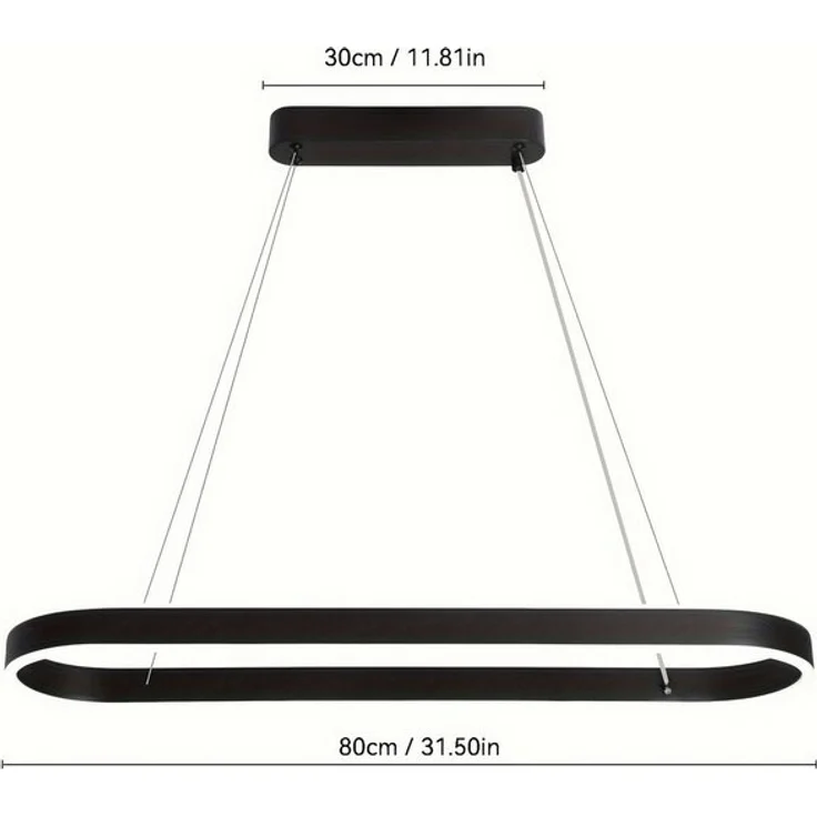 JDONG Pendelleuchte LED Esstisch Pendelleuchte Oval Wohnzimmer, Büroleuchter Dimmbar 3500K-6500K, Schwarz Esszimmerlampe Pendellampe Hoehenverstellbar, für Restaurants Bars Büros Billardzimmer 80*22CM – Bild 4