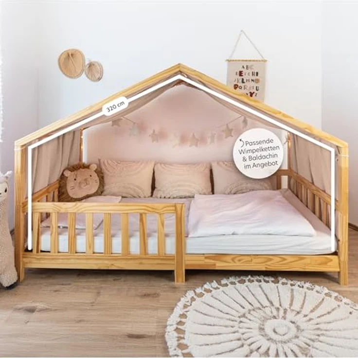 lilimaus Betthimmel Musselin Hausbett Himmel Kinderzimmer Baumwolle mit Gold, Gemütlicher Baldachin aus Baumwolle für traumhafte Kinderzimmer-Deko – Bild 6
