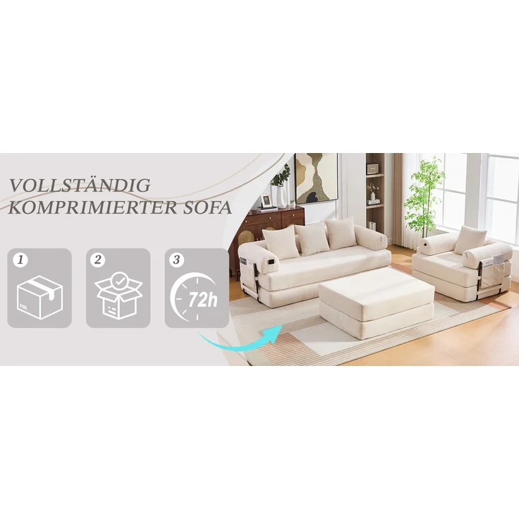 ZUBALIYA Ecksofa 94x67 cm, mit Ablageflächen, mit Cordbezug, mit breiten Armlehnen, modular aufgebaut, mit Schaumstoffpolsterung – Bild 19