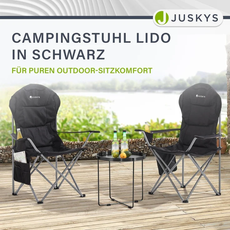 Juskys Campingstuhl Lido mit Getränkehalter & Tasche - Camping Klappstuhl gepolstert - Faltstuhl Angelstuhl Strandstuhl Chair - Stuhl Schwarz – Bild 7