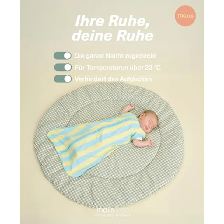 molis&co - Baby Schlafsack 0.5 TOG - Sommerschlafsack für Jungen - Neugeborene Babyschlafsack ohne Ärmel - 100% Baumwolle (Oeko-TEX 100), Premium Qualität - Blue Sunshine (60 cm) – Bild 6