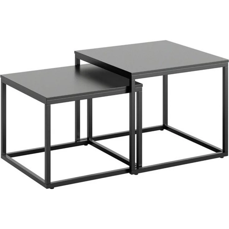 Home Collective Couchtisch Kleiner 2er Set aus Holz, Wohnzimmertisch Modern (Beistelltisch Set 2 in 1 mit Metallgestell, Büro Beistelltisch Loft Design TWIN, kratzfeste Oberfläche, Set 2 in 1), Quadratisch in Schwarz, für Wohnzimmer – Bild 3
