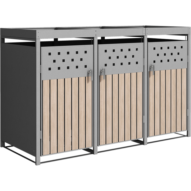 Mülltonnenbox Müllbox Mülltonnenverkleidung 3 Türen Pflanzdach verzinkt RAL9007 – Bild 7