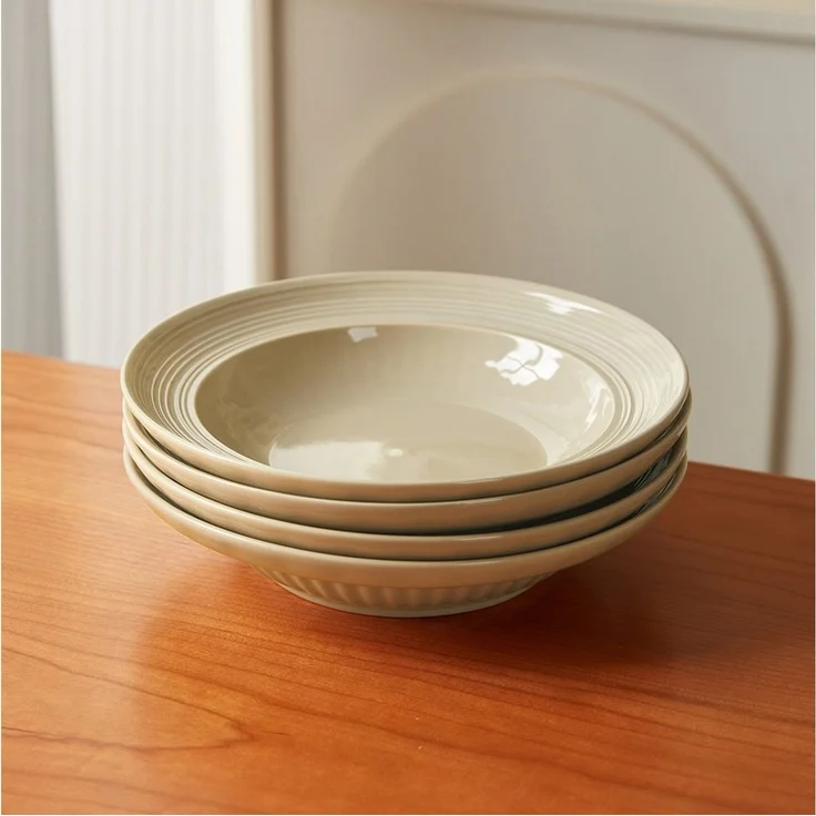 JIWOO Suppenteller 4er Ø20,3 cm, Speiseteller Pastateller Salatteller Dessertteller Plate, (4 St), Keramik Plate Hochwertige TellersetBraun mikrowellen spülmaschinenfest – Bild 2