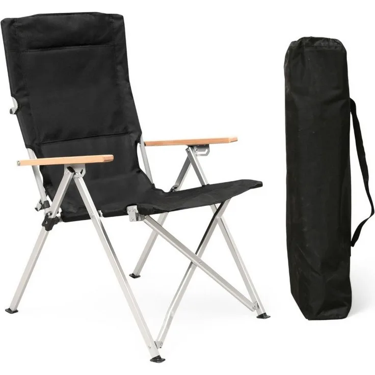 osoltus Faltsessel Campingstuhl faltbar verstellbar Aluminium Holzlehne schwarz