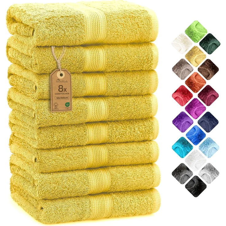 NatureMark 8er Pack Handtücher, 100% Baumwolle, 50x100 cm, Handtuch Set Gelb