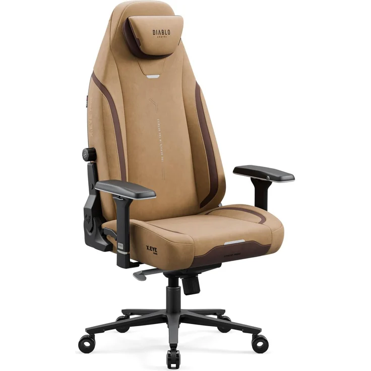Diablo Gaming Stuhl Stoff ergonomisch, 4D Armlehnen, 170 Grad, bis 140 kg | Integrierte Lendenstütze, Memory Schaum Kopfstütze, kühlende Sitzfläche, Wippfunktion mit 5 Positionen, Metallbasis