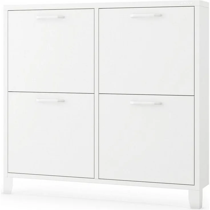 Jan Nowak Schuhschrank SHIRLEY Schuhschrank Schmal Metall Stahl 96x90x17cm 4 Fächer (Stahl 0,6mm, 4 Klappen, Kippschutz, Dübel inklusive) Wandmontage Magnete Dämpfer Pulverbeschichtet Modern