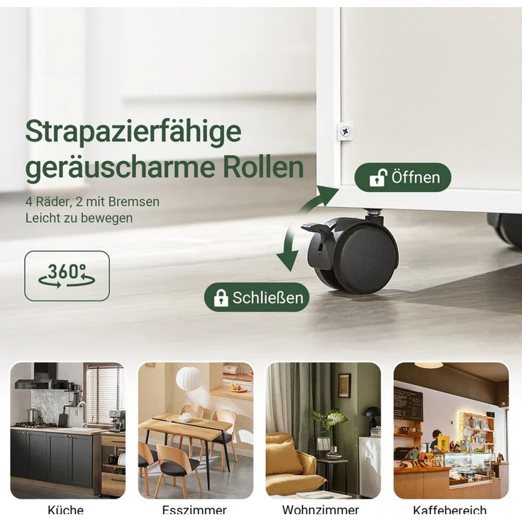 SoBuy Küchenwagen FSB09, Servierwagen mit Arbeitsplatte Aufbewahrungsschrank, Küchenschrank Rollschrank Mikrowellenschrank mit Ablagen und 2 Türen – Bild 3