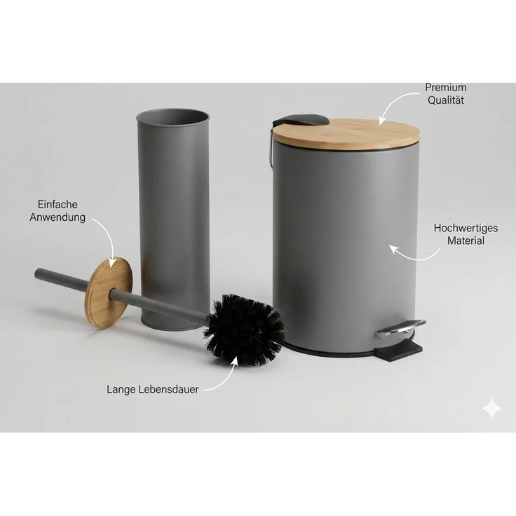 LikeKa Badaccessoire-Set 2 teilig Toilettenbürste und Kosmetikeimer matt mit Absenkautomatik – Bild 4