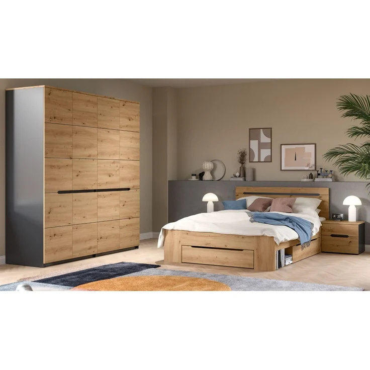 Schlafzimmer Set Cooper in Eiche und grau Liegefläche 140 x 200 cm – Bild 1