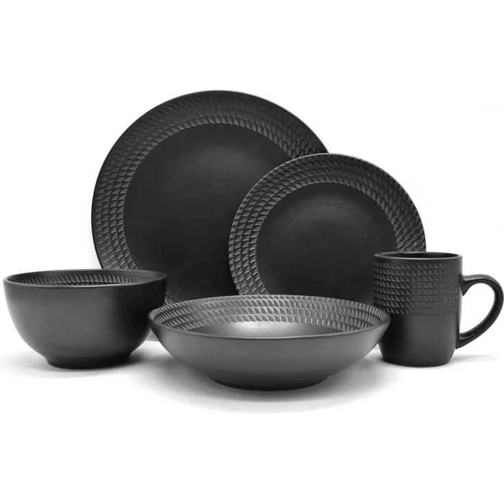 ECHTWERK Geschirr-Set BlackStyle (30-tlg), STILVOLLES GESCHIRRSET MIT STRUKTUR – Bild 2