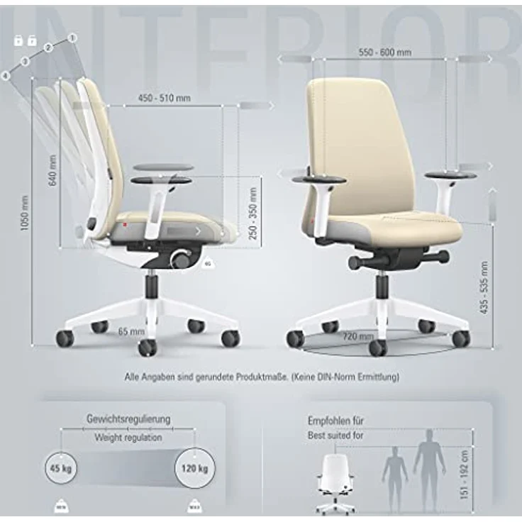 Interstuhl Every Interior Edition – Der Bürostuhl folgt der Bewegung des Körpers nach vorne und hinten – mit Verstellbarer Lordosenstütze (Beige | Weiß) – Bild 4