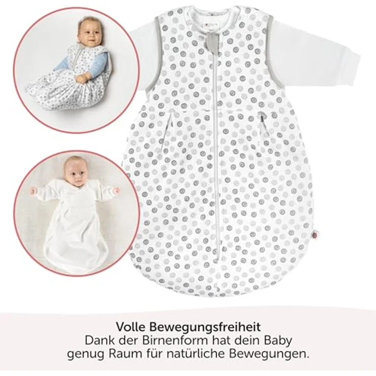 Coconette 2-tlg. Schlafsack-Set Circle Weiß Grau, 2in1 Babyschlafsack mit langärmeligen Innensack und gefüttertem Außensack, Gr. 50/56 – Bild 6