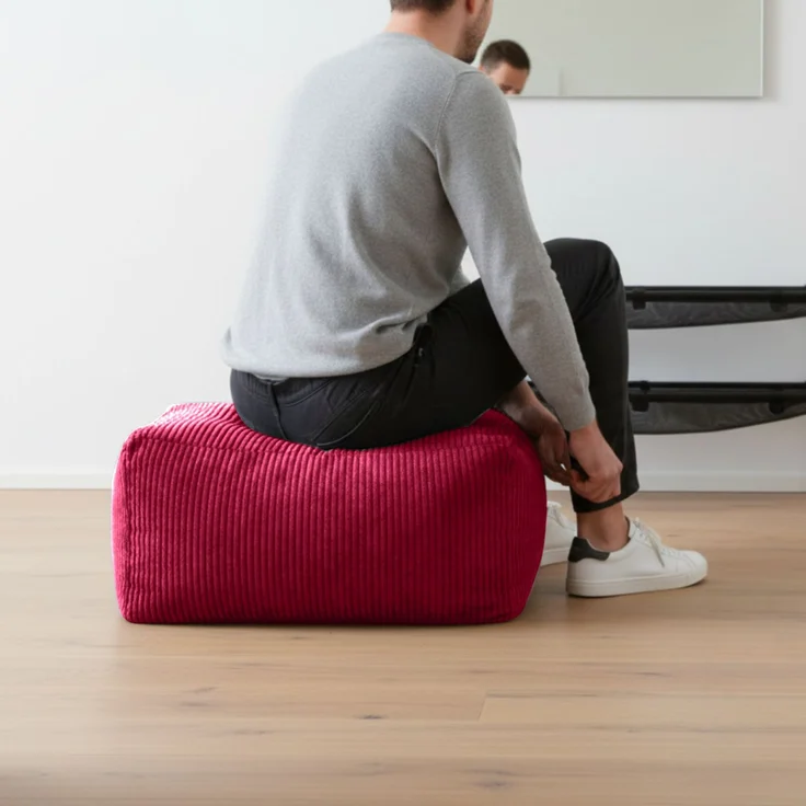 Green Bean® Indoor Sitzhocker Pouf 70x33x28cm EPS-Perlen Füllung & Cordstoff Kuschelig Weich Waschbar - Drinnen Bodenkissen Liegekissen Sitzkissen Sitzhocker Relax-Sessel Kinder Erwachsene Stoff Rot – Bild 5