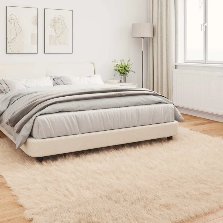 vidaXL Kunstschaffell Teppich Tafalla Beige 200 x 200 cm Polyester 42021489 – Bild 3