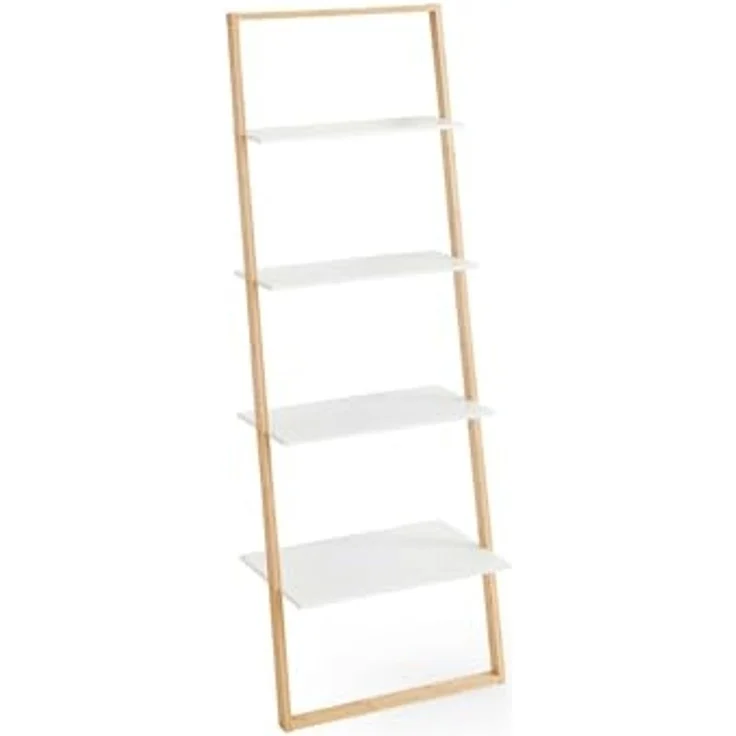 Homes & Jones Leiterregal Jasper 60x36,5x165 cm in Weiß - Design Regal mit 4 Ablagen aus Massivholz - Dekoregal für Wohnzimmer, Schlafzimmer & Flur - platzsparend & funktional – Bild 1