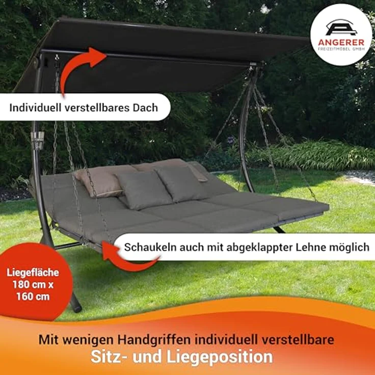 Angerer Freizeitmöbel Hollywoodschaukel Luxus Smart stone, 3-Sitzer, Bettfunktion, BxTxH: 210x145x160 cm – Bild 5