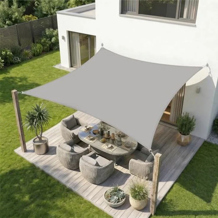 Sekey Sonnensegel Wasserdicht 2x3 m Rechteckig – ohne Mittelnaht, hochdichtes PES 160g/m², mit Edelstahl-Ringen & Lotus-Effekt, reißfest & 95% UV-Schutz, für Balkon Terrasse Garten, Hellgrau – Bild 2